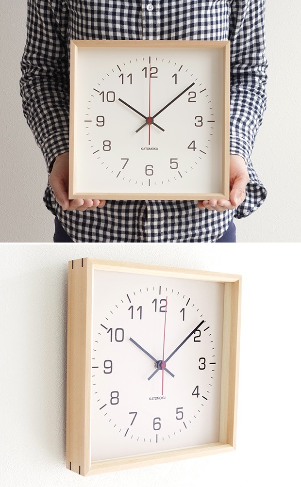 加藤木工 カトモク KATOMOKU Square clock 2 ナチュラル バスウッド 電波時計 壁掛け スクエア 四角 スイープムーブメント