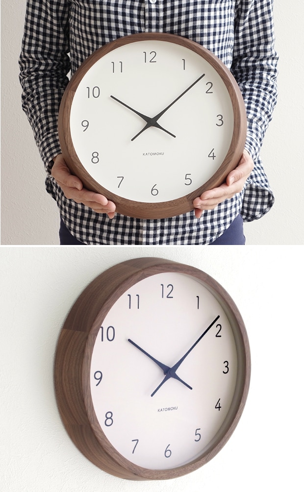 加藤木工 カトモク KATOMOKU muku round wall clock 7 ウォールナット 電波時計 壁掛け スイープムーブメント