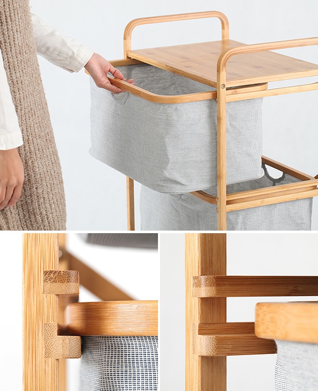 GUDEE 引き出し収納 3段 リビング チェスト 収納ボックス 衣類 竹 バンブー 布 Ceser-Storage drawer GudeeLife　GUDEE