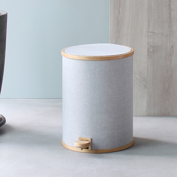 GUDEE ゴミ箱 ペダル ふた付き ダストボックス 13.5L ラウンド型 竹 バンブー 布 Pomp-Pedal Trash Bin-Fabric M GudeeLife