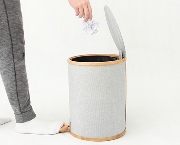 GUDEE ゴミ箱 ペダル ふた付き ダストボックス 3.5L ラウンド型 竹 バンブー 布 Pomp-Pedal Trash Bin-Fabric S GudeeLife　GUDEE