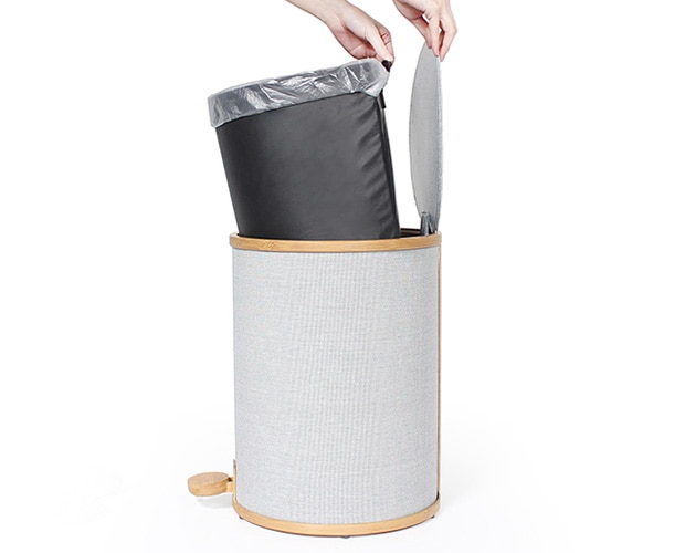 GUDEE ゴミ箱 ペダル ふた付き ダストボックス 3.5L ラウンド型 竹 バンブー 布 Pomp-Pedal Trash Bin-Fabric S GudeeLife　GUDEE