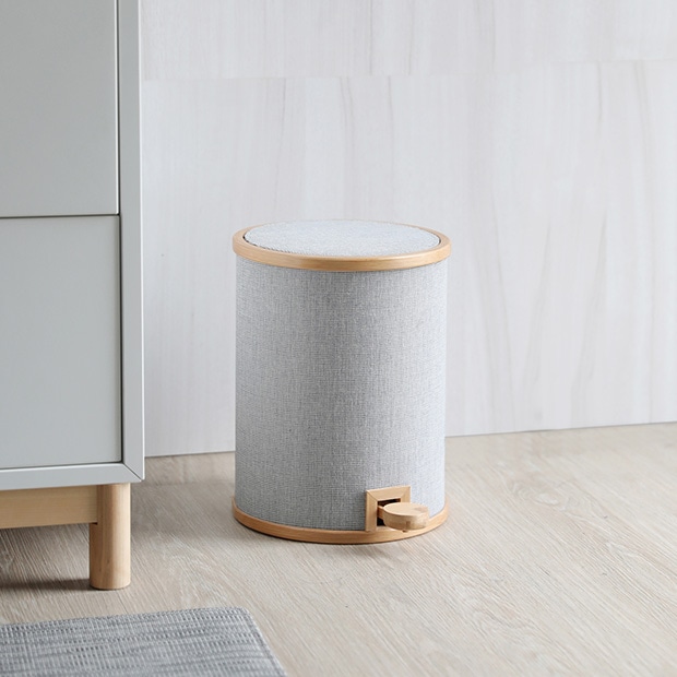 GUDEE ゴミ箱 ペダル ふた付き ダストボックス 3.5L ラウンド型 竹 バンブー 布 Pomp-Pedal Trash Bin-Fabric S GudeeLife