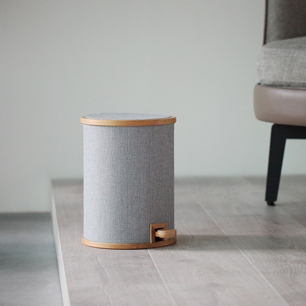 GUDEE ゴミ箱 ペダル ふた付き ダストボックス 3.5L ラウンド型 竹 バンブー 布 Pomp-Pedal Trash Bin-Fabric S GudeeLife　GUDEE