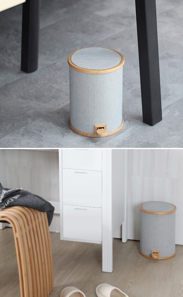 GUDEE ゴミ箱 ペダル ふた付き ダストボックス 3.5L ラウンド型 竹 バンブー 布 Pomp-Pedal Trash Bin-Fabric S GudeeLife　GUDEE