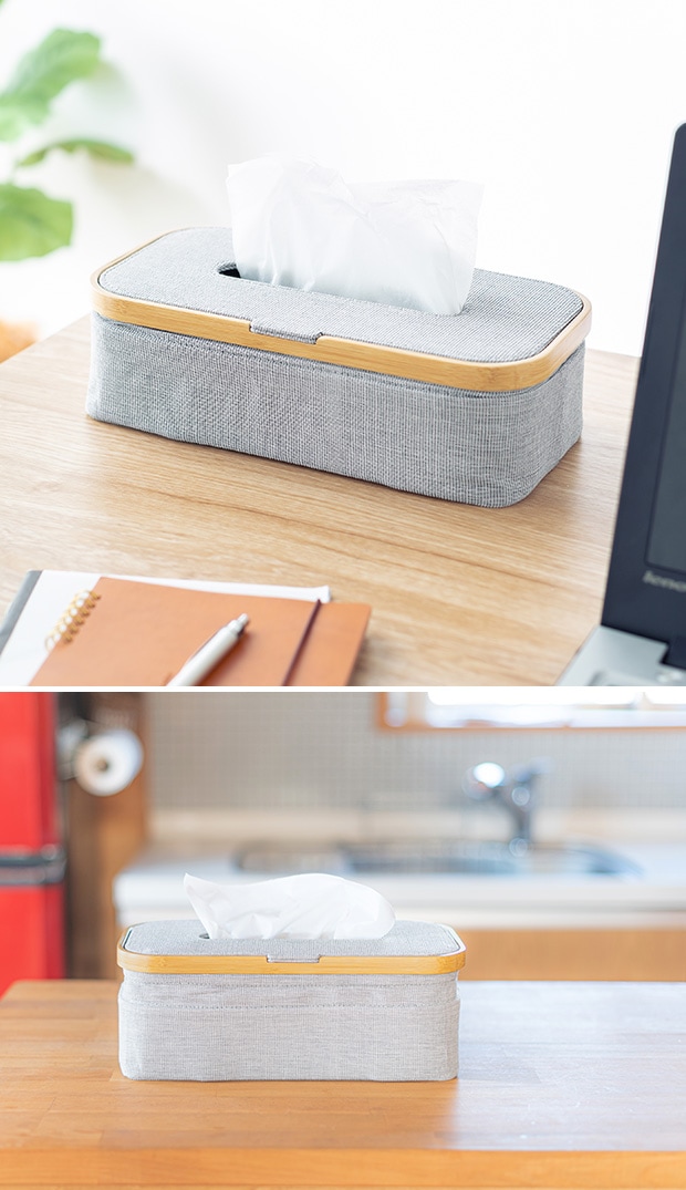 GUDEE ティッシュケース 高さ2段階調節 厚型対応 蓋 ティッシュボックス ティッシュカバー おしゃれ 竹 バンブー 布 Esobi Adjustable tissue box GudeeLife