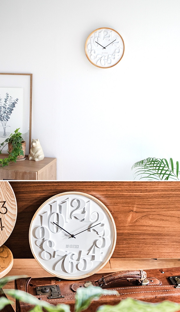掛け時計 おしゃれ 木製 レジン ホワイト シンプル 立体 壁掛け時計 ステップ式 秒針なし ガラスなし AMPERSAND AMP-C038