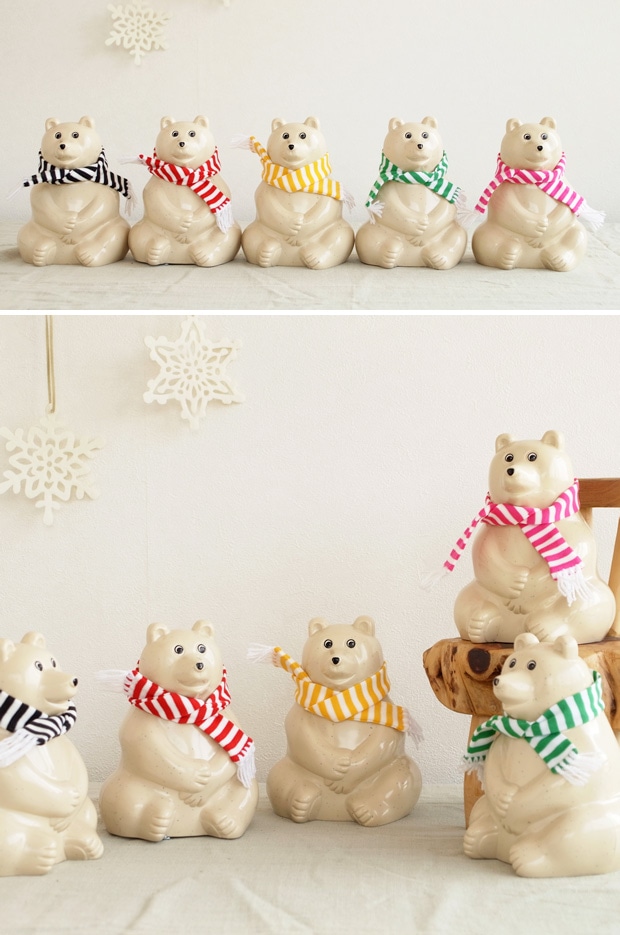 しろくま貯金箱 2023 マフラー付き 緑×白ボーダー 限定 シロクマ貯金箱 北欧 フィンランド  Polar Bear Money Box