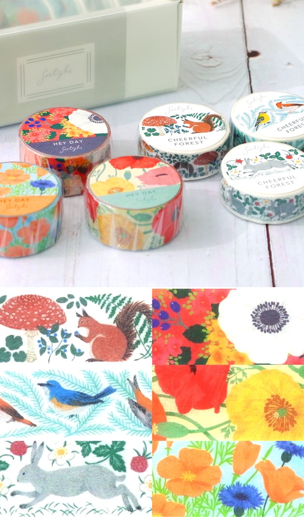 Masking Tape 6Rolls マスキングテープ 6個セット 花柄 動物柄 文具 雑貨 おしゃれ POTPURRI sotlight ポトペリー ソットライト