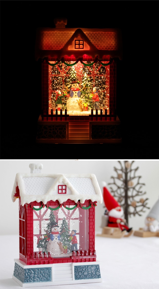 クリスマス スノーイングハウスライト LEDライト 家 スノーマン クリスマス雑貨 LED オルゴール付き 電池式 USB ST36870