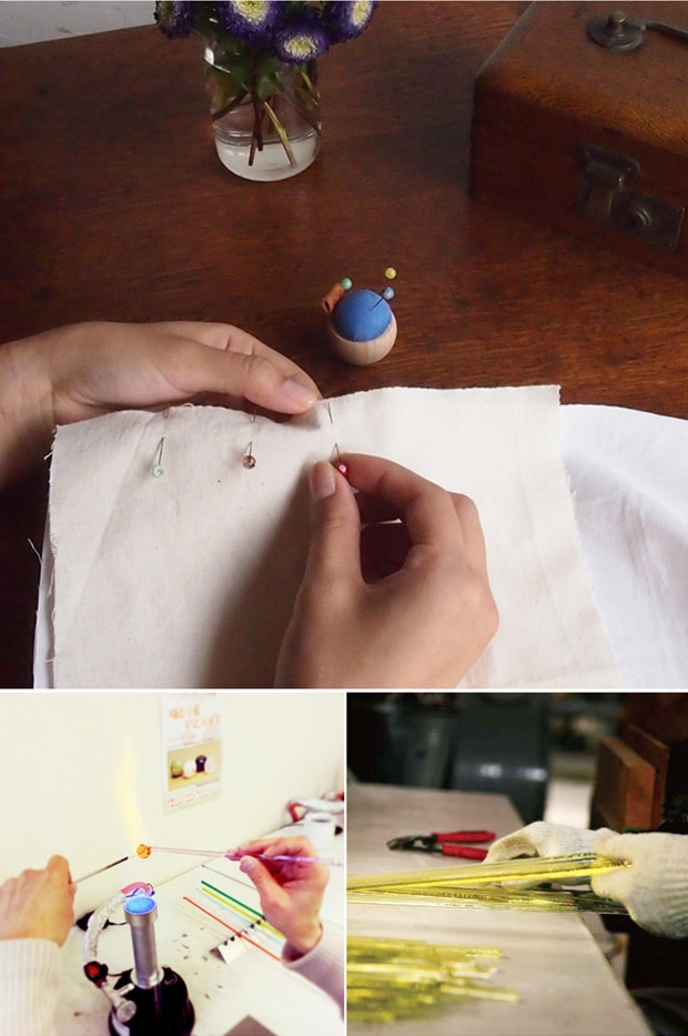 Cohana とんぼ玉の待針とヒノキのピンクッションネックレスセット 2点セット 日本製 Made in Japan コハナ KAWAGUCHI 裁縫道具