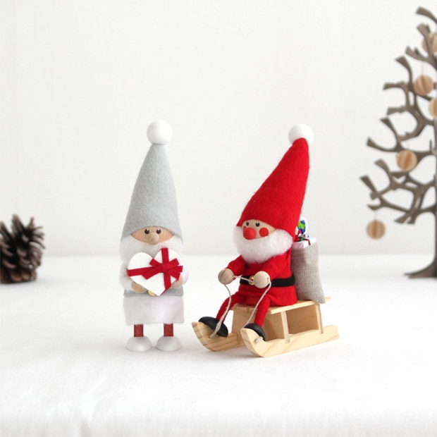 ノルディカニッセ 2点 セット そりに乗ったサンタ ＋ ハートフルサンタ ホワイト レッド NORDIKA nisse クリスマス 雑貨 木製 人形 北欧