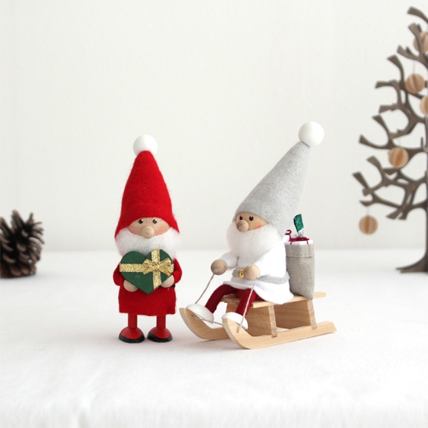 ノルディカニッセ 2点 セット そりに乗るサンタ ＋ ハートフルサンタ グリーン ゴールド NORDIKA nisse クリスマス 雑貨 木製 人形 北欧
