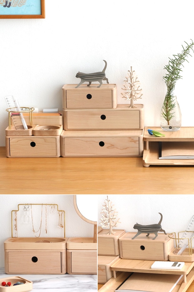 スタッキングストレージ シングルドロワー 引き出しタイプ 1段 180×90mm 卓上収納 木製 Wooden Desk Organizer Drawer Jeantopia ジントピア 1534824