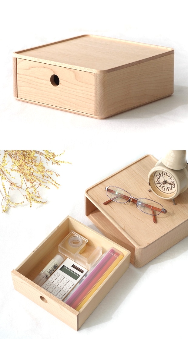スタッキング チェスト 卓上 収納 シングル ドロワー 引き出し 1段 180×180mm 木製 小物入れ Wooden Desk Organizer Drawer Jeantopia ジントピア