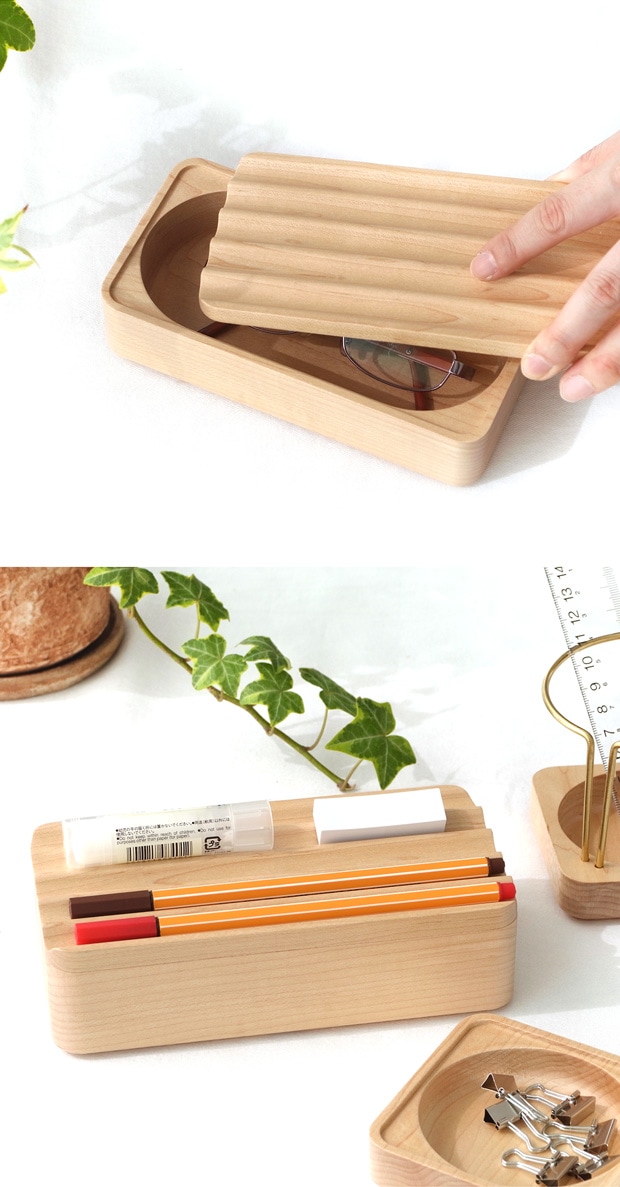 スタッキング カバートレー ロング 180×90mm 卓上収納 木製 Wooden Desk Organizer Storage tray Rectangle Jeantopia ジントピア
