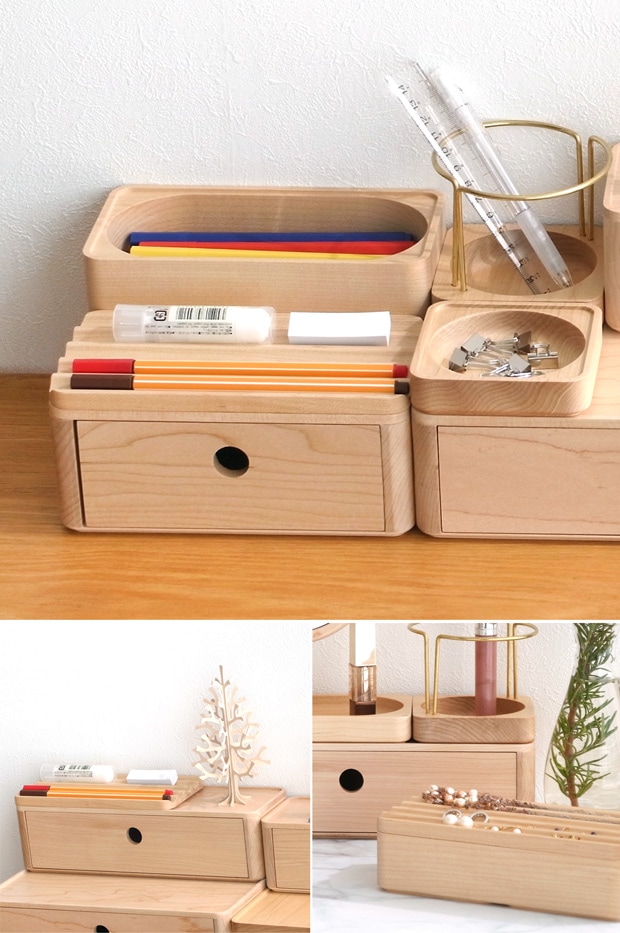 スタッキング カバートレー ロング 180×90mm 卓上収納 木製 Wooden Desk Organizer Storage tray Rectangle Jeantopia ジントピア
