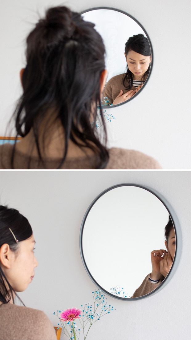 鏡 壁掛け ミラー 丸 丸い ウォールミラー 木製 フレーム 漆 漆塗り SEKISAKA セキサカ TRACE Maru mirror Aka-tama 41.5cm 壁掛けミラー 玄関 円形 日本製