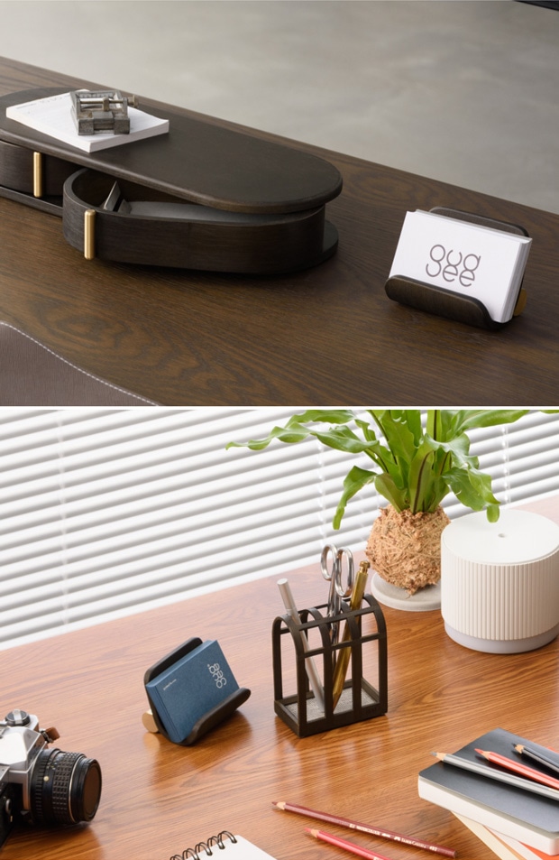 GUDEE カードスタンド 名刺スタンド 名刺立て カードホルダー 卓上 木製 竹 真ちゅう アルミ ORSON Business card holder GudeeLife