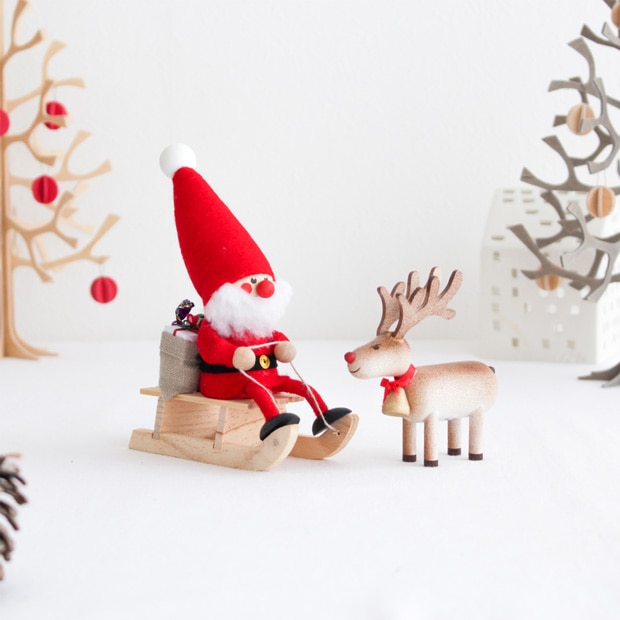 ノルディカニッセ そりに乗ったサンタ ＋ トナカイ セット 2点セット NORDIKA nisse クリスマス 雑貨 木製 人形 北欧