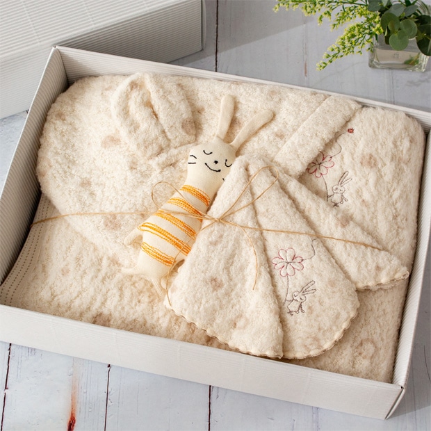 kontex ミュール フード付きバスタオル ハンカチ キッシュニギニギ セット BOX入り