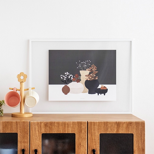 ポスター 30×40cm POTTERY AND FLOWERS (dark brown)