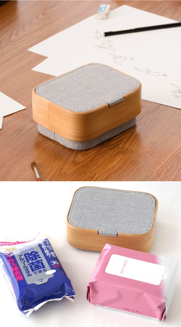 GUDEE シート用ケース ふた付き 除菌シート 汗拭きシート 携帯サイズ用 木製 竹 ESOBI Wipes case GudeeLife　GUDEE