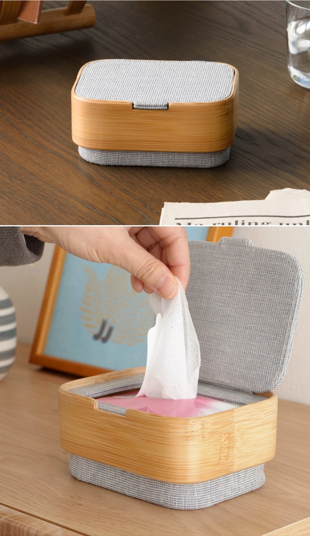 GUDEE シート用ケース ふた付き 除菌シート 汗拭きシート 携帯サイズ用 木製 竹 ESOBI Wipes case GudeeLife　GUDEE