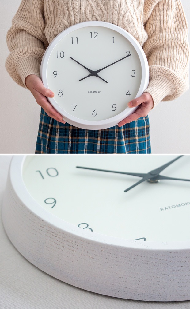 掛け時計 電波時計 木製 加藤木工 muku round wall clock 7 ホワイト 白