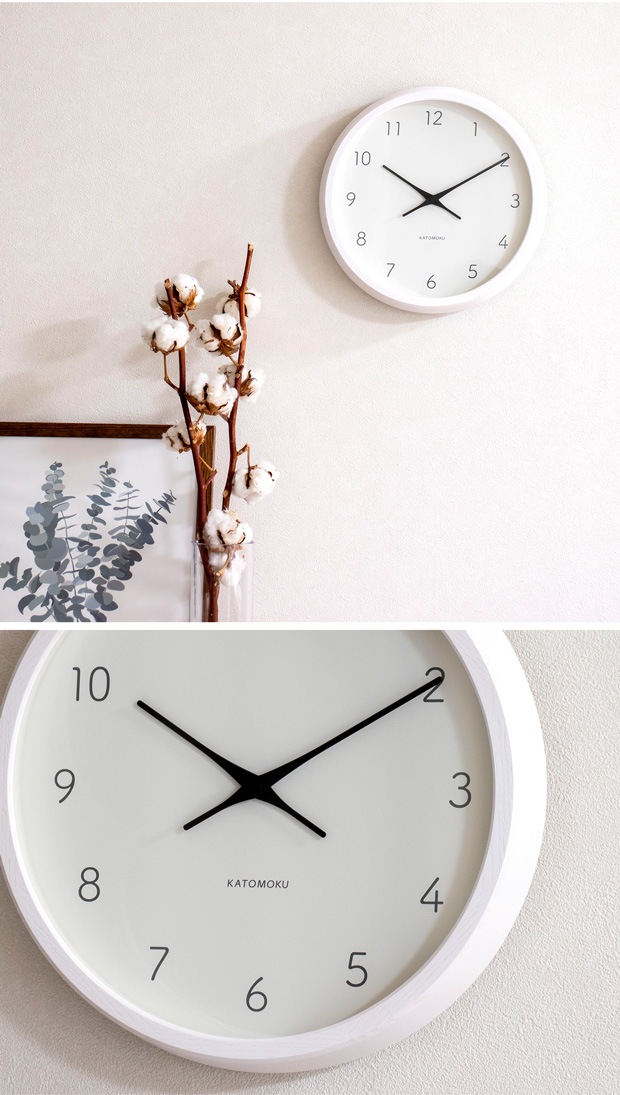 掛け時計 電波時計 木製 加藤木工 muku round wall clock 7 ホワイト 白