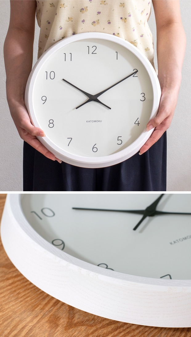 掛け時計 電波時計 木製 加藤木工 muku round wall clock 7 ホワイト 白
