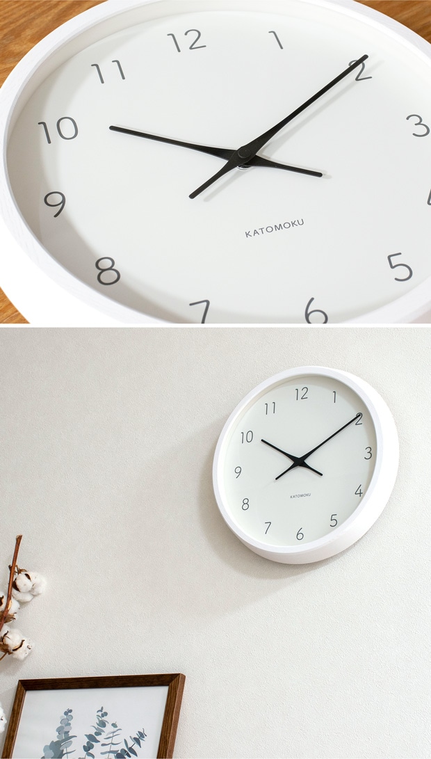 掛け時計 電波時計 木製 加藤木工 muku round wall clock 7 ホワイト 白