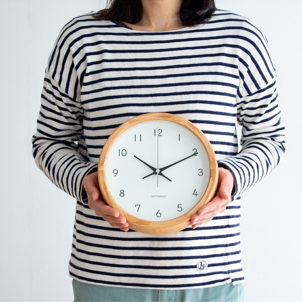 掛け時計 電波時計 木製 加藤木工 muku round wall clock 19 オーク ヒノキ 22cm