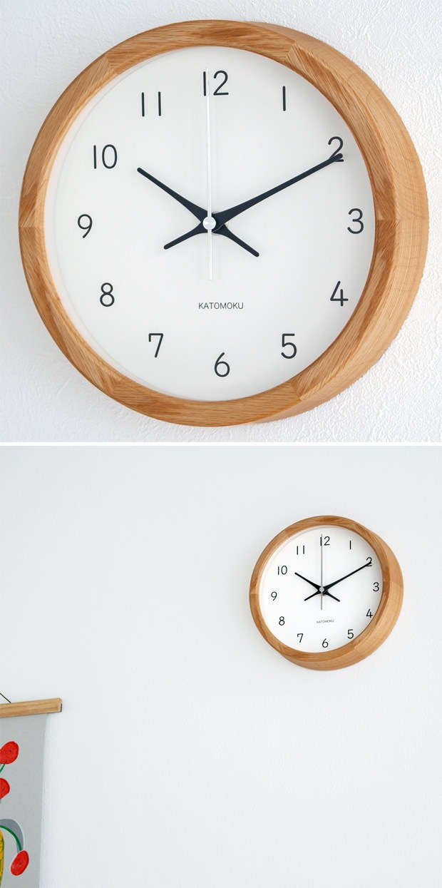 掛け時計 電波時計 木製 加藤木工 muku round wall clock 19 オーク ヒノキ 22cm