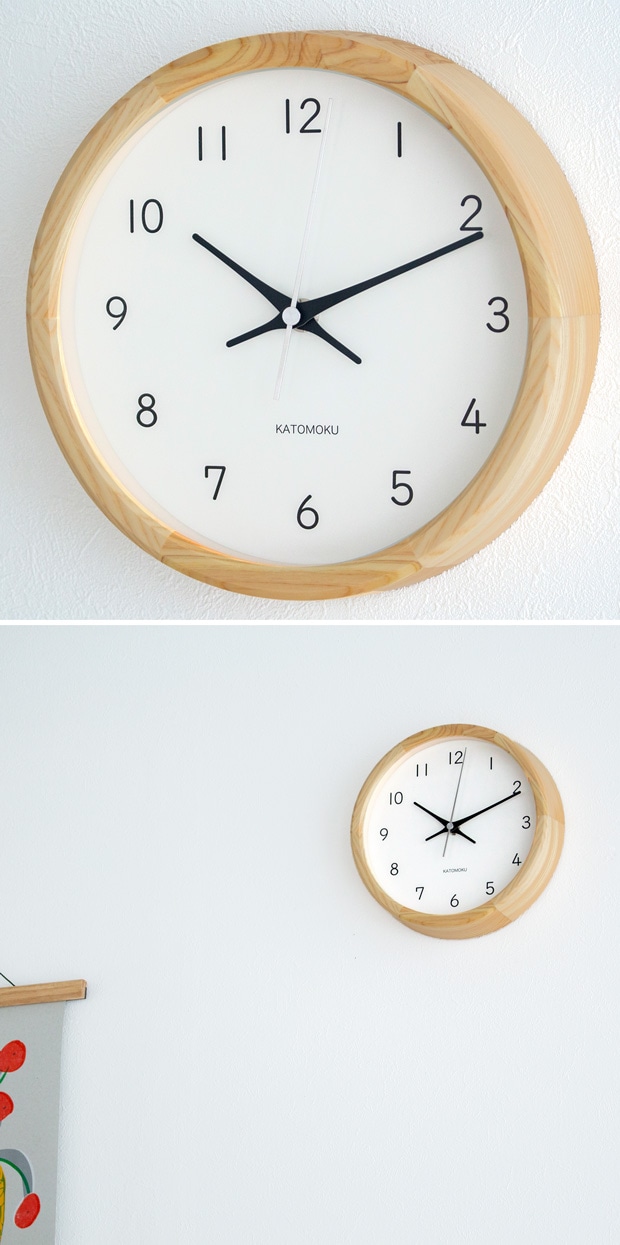 掛け時計 電波時計 木製 加藤木工 muku round wall clock 19 オーク ヒノキ 22cm