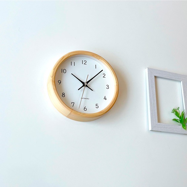 掛け時計 電波時計 木製 加藤木工 muku round wall clock 19 オーク ヒノキ 22cm