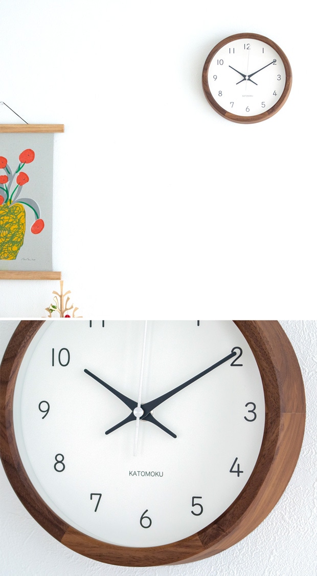 掛け時計 電波時計 木製 加藤木工 muku round wall clock 19 ウォールナット 22cm