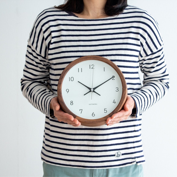 掛け時計 電波時計 木製 加藤木工 muku round wall clock 19 ウォールナット 22cm
