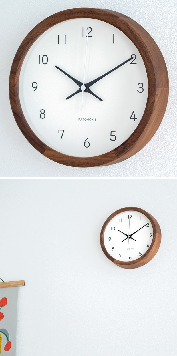 掛け時計 電波時計 木製 加藤木工 muku round wall clock 19 ウォールナット 22cm
