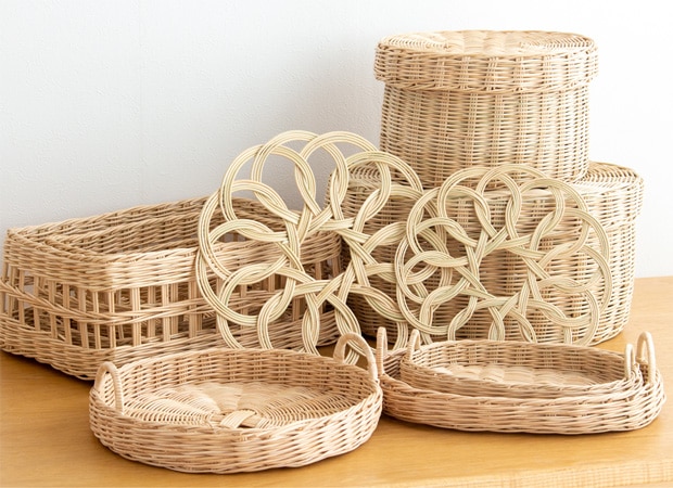 moily 蓋付きかご M ラタン 籐 天然 かご 収納かご 収納ボックス 洗える