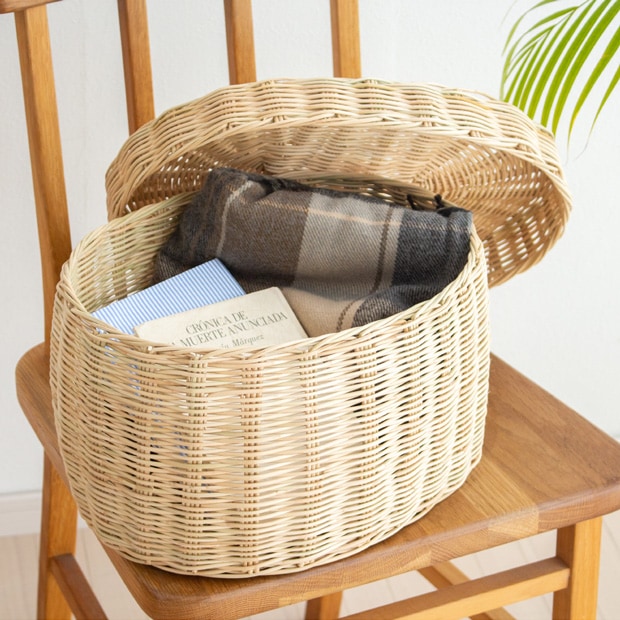 moily 蓋付きかご M ラタン 籐 天然 かご 収納かご 収納ボックス 洗える