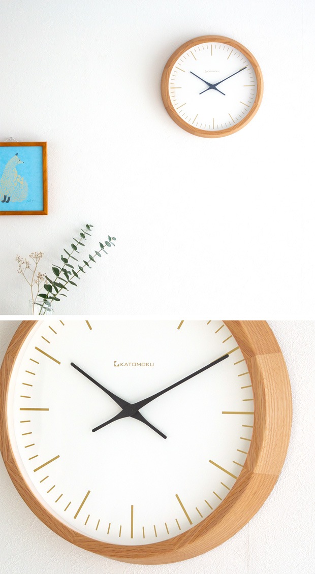 掛け時計 電波時計 木製 加藤木工 muku round wall clock 18 オーク