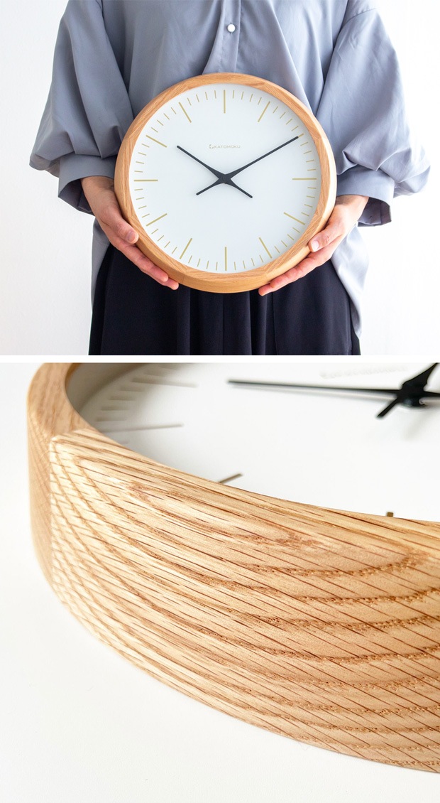 掛け時計 電波時計 木製 加藤木工 muku round wall clock 18 オーク