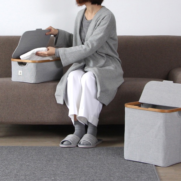 GUDEE 収納ボックス 収納カゴ ふた付き 長方形 折り畳み 収納 竹 バンブー 布 Akore-Storage basket with lid Rect GudeeLife　GUDEE
