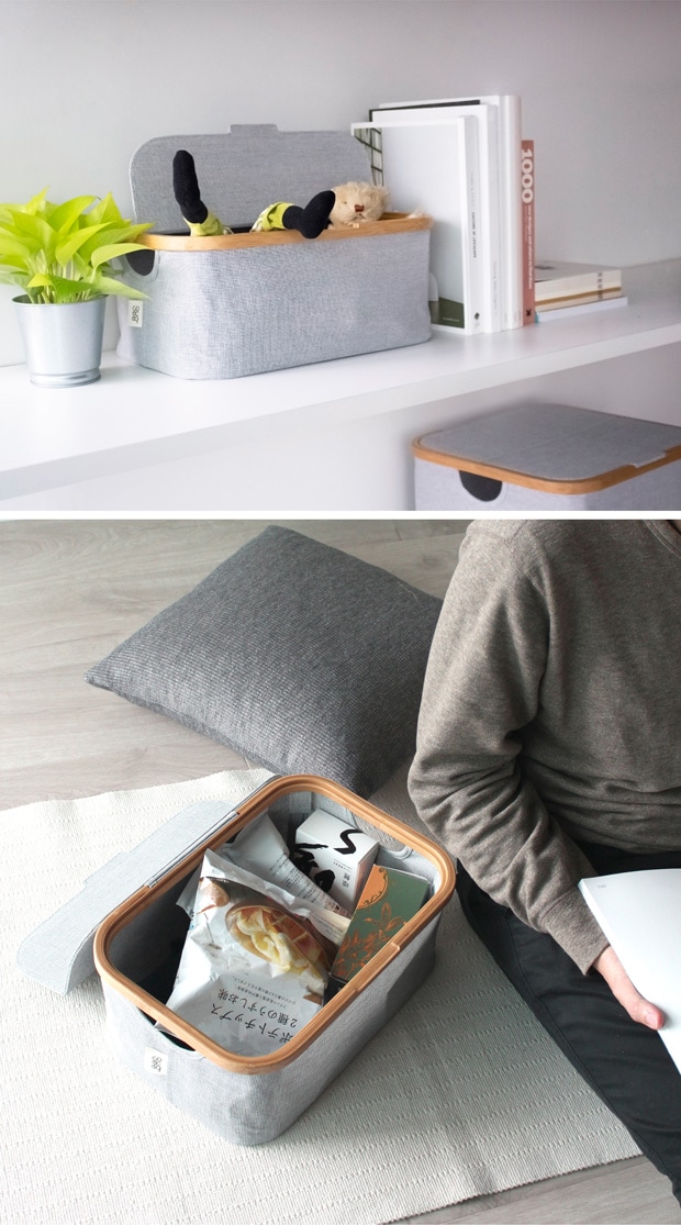 GUDEE 収納ボックス 収納カゴ ふた付き 長方形 折り畳み 収納 竹 バンブー 布 Akore-Storage basket with lid Rect GudeeLife　GUDEE