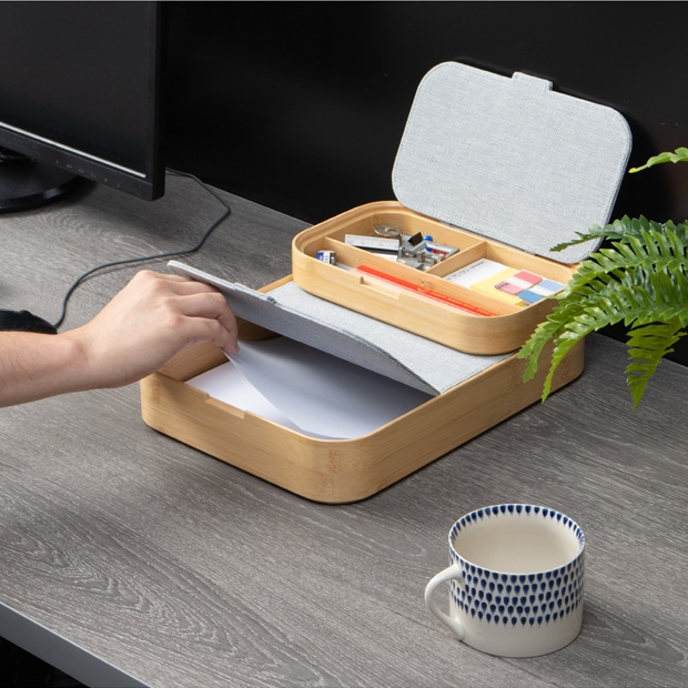 GUDEE デスクオーガナイザー 卓上収納 文具収納 小物入れ テレワーク デスク収納 竹 バンブー 布 ODDI GudeeLife グディ