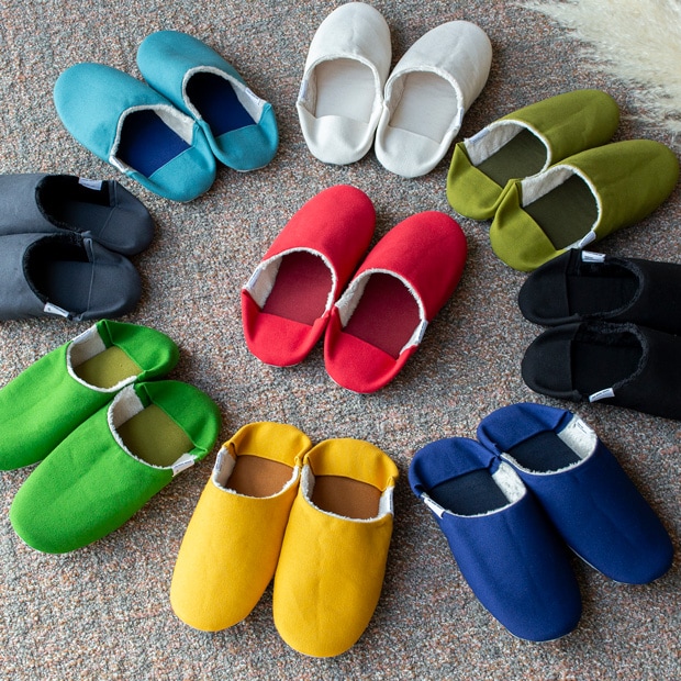 ABE HOME SHOES 帆布バブーシュ ＋ ボア Mサイズ 23～25cm 冬用 ルームシューズ スリッパ 無地 日本製 レディース メンズ 大人用 阿部産業
