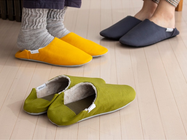 ABE HOME SHOES 帆布バブーシュ ＋ ボア Mサイズ 23～25cm 冬用 ルームシューズ スリッパ 無地 日本製 レディース メンズ 大人用 阿部産業