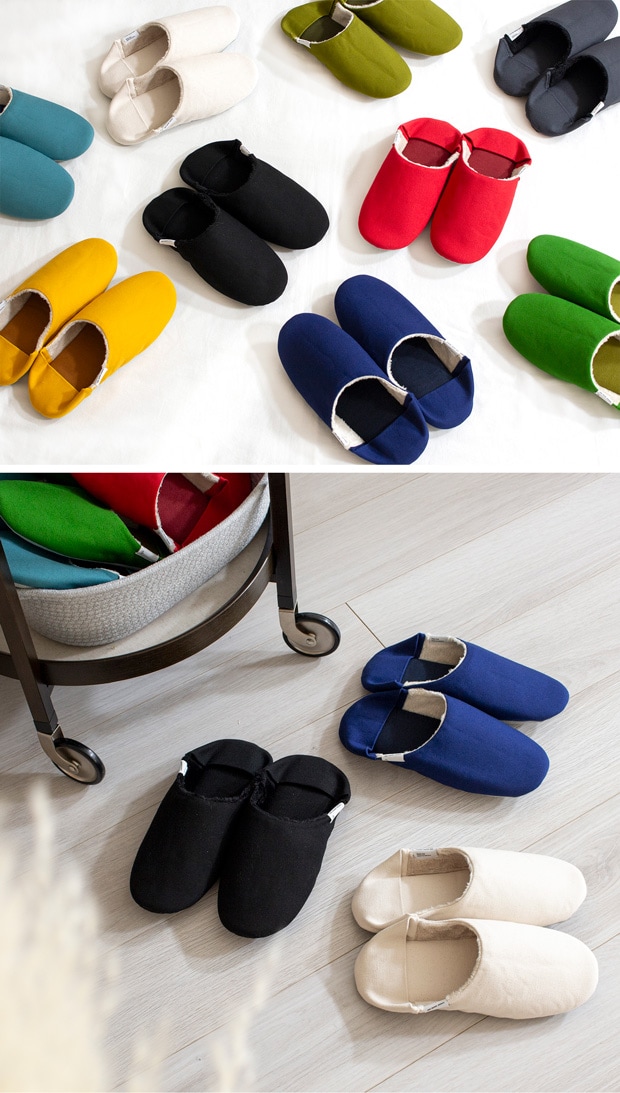 ABE HOME SHOES 帆布バブーシュ ＋ ボア Mサイズ 23～25cm 冬用 ルームシューズ スリッパ 無地 日本製 レディース メンズ 大人用 阿部産業