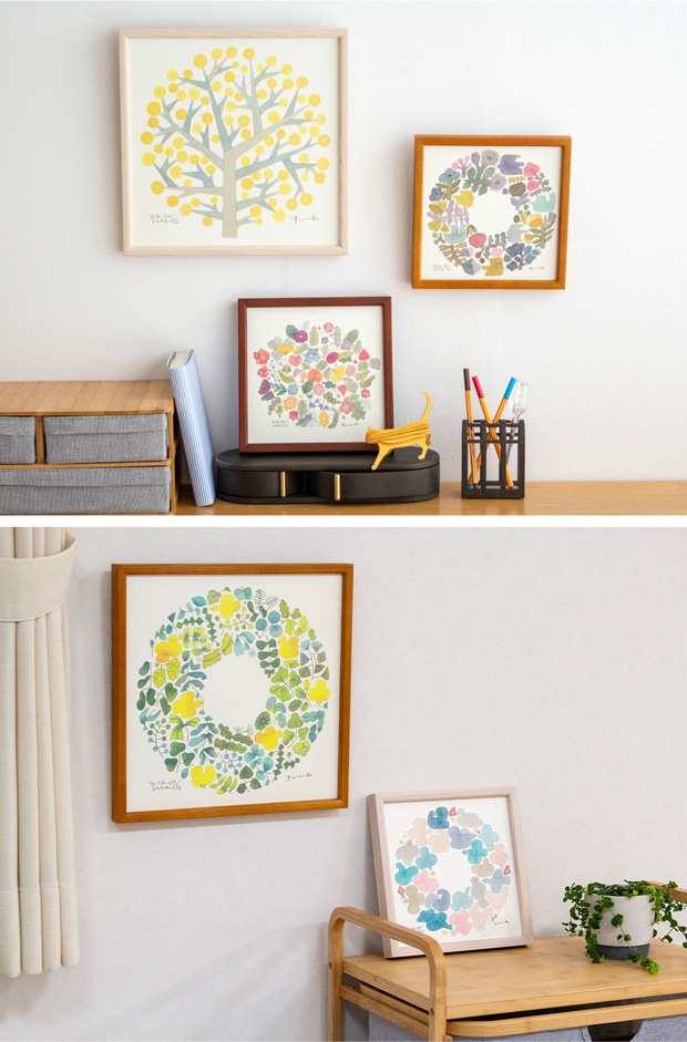 バーズワーズ ポスター 20 正方形 20×20cm 鳥 花 リース ミモザ ブーケ アートポスター 伊藤利江 BIRDS' WORDS 日本製